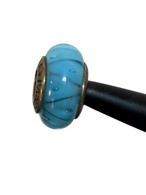 Pandora Blue Looking Glass Murano Charm Retired Sterling Silver Aqua Glass Bead